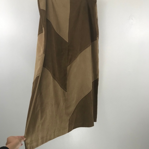 NortonStudio Faux Suede Brown Colorblock Skirt 14 - Picture 2 of 5